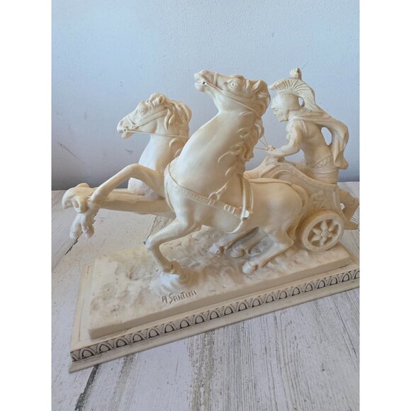 Vintage a santini alabaster roman warrior Chariot carriage Roman statue figurine - Picture 5 of 11